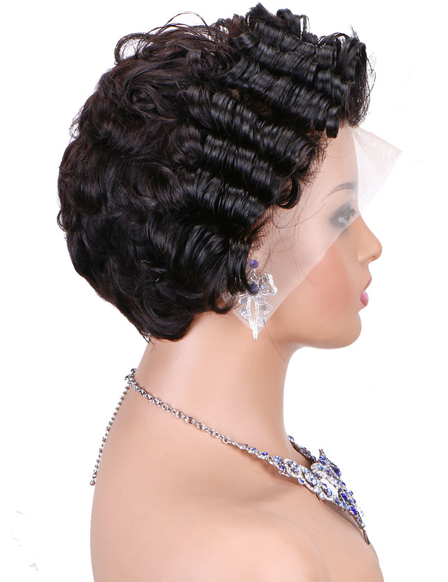 Short  Pixie Cut Wig 13x4 lace Frontal #1B---JK06