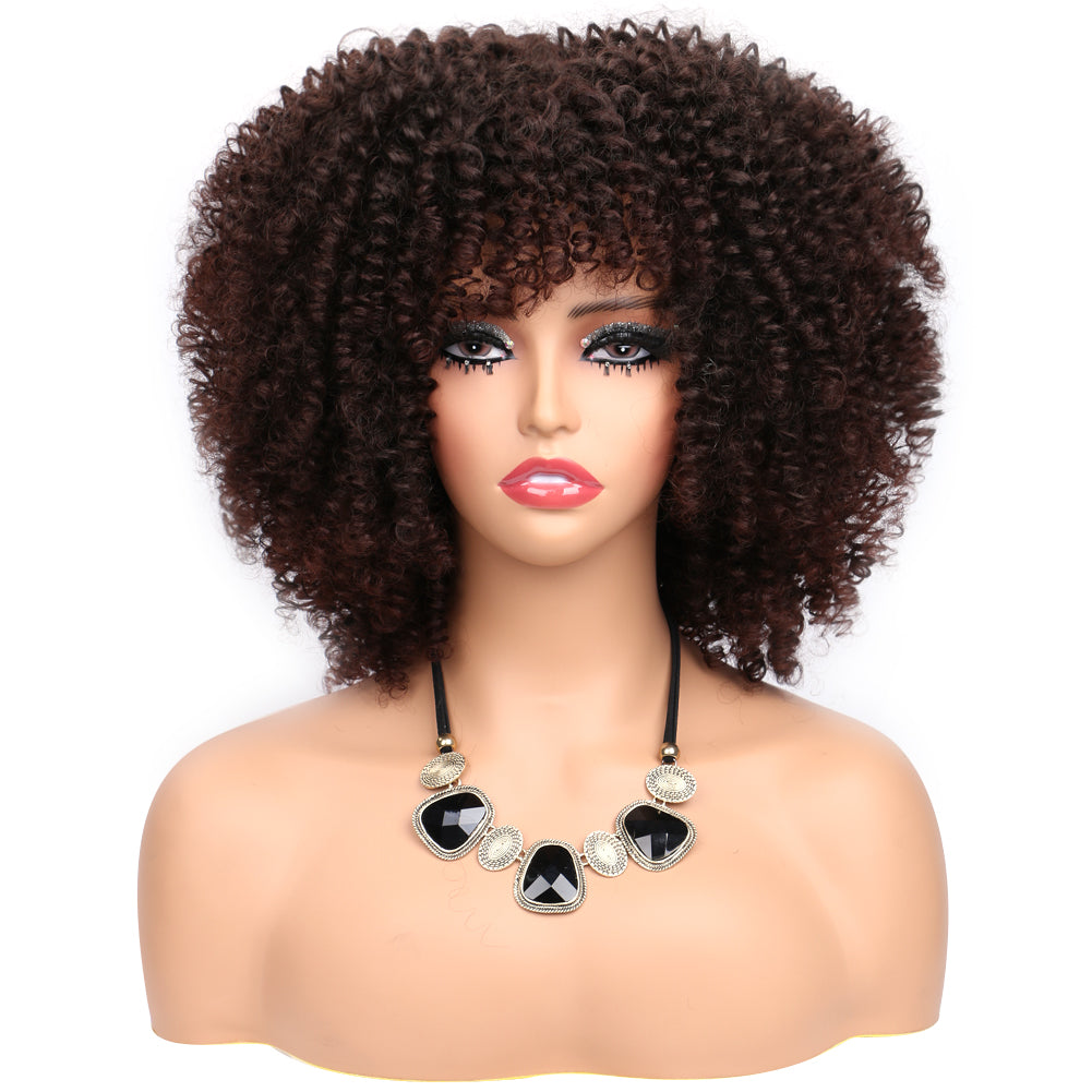 Fiber Small Roll Afro Kinky Curly Wig Short Fluffy-- color 4