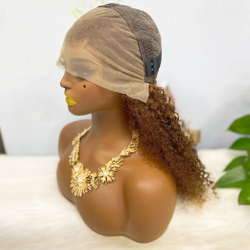 Jerry  curl  color #4， 13x4 Lace Frontal wig 100% Virgin Human Hair Transparent  LACE Wig 180% density