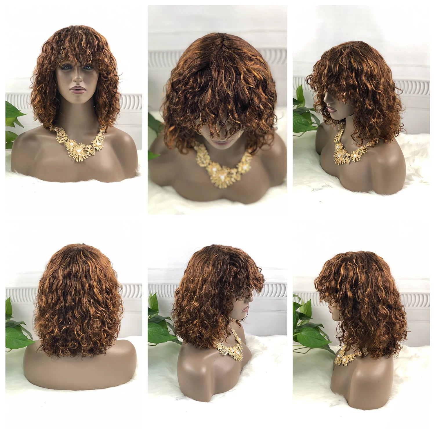 Water wave -- highlight  #430 color  --full machine made wig with bang