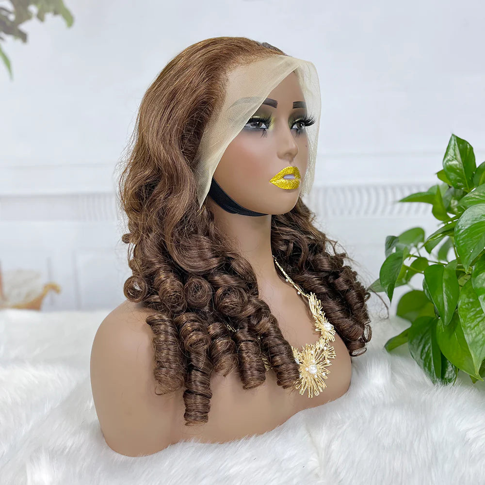 Spring curl color #4， 13x4 Lace Frontal wig 100% Virgin Human Hair Transparent  LACE Wig 180% density