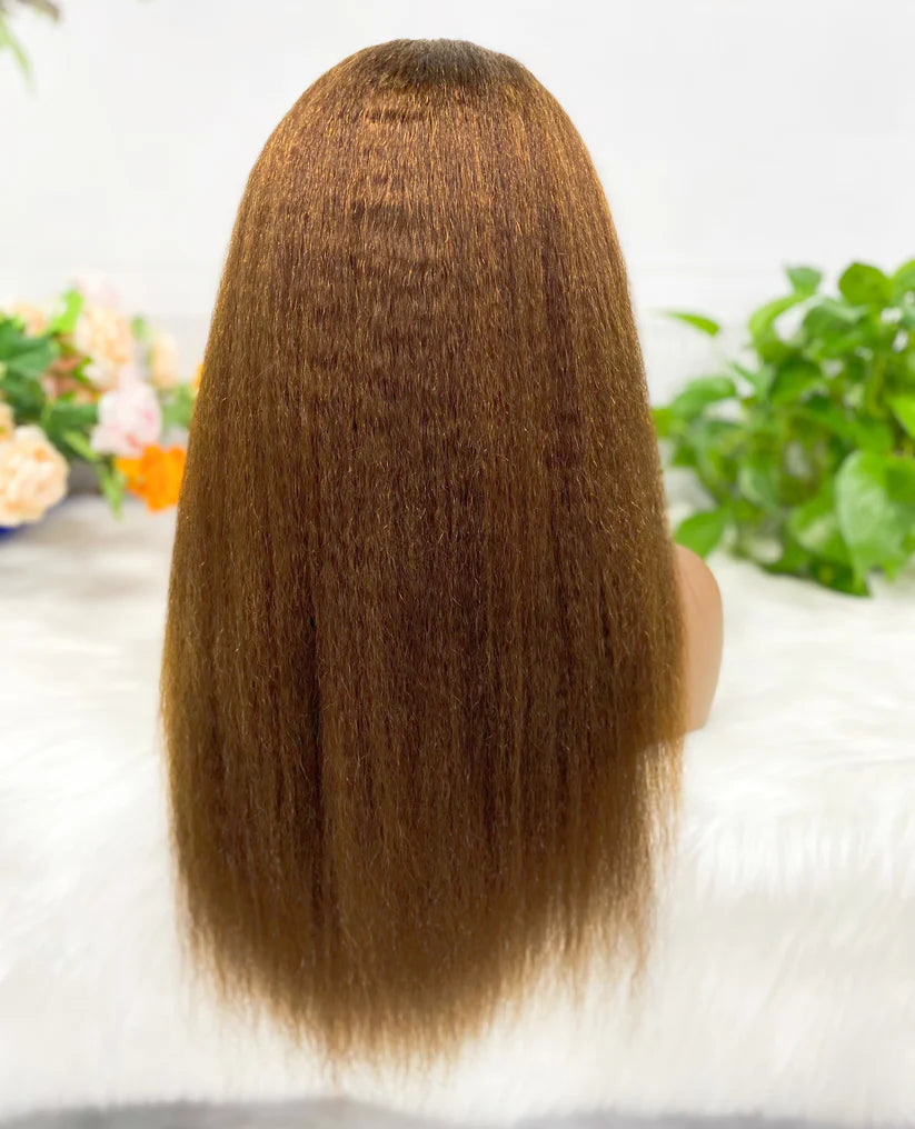 Kinky straight color #4, 13x4 Lace Frontal wig 100% Virgin Human Hair Transparent  LACE Wig 180% density