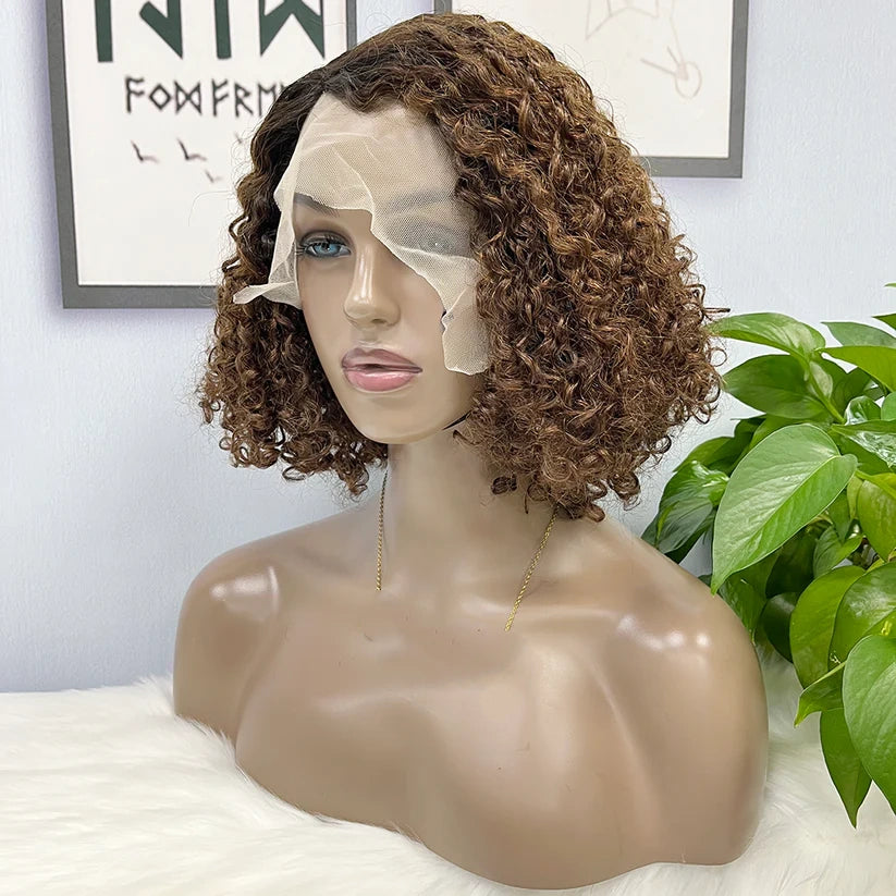 Jerry curl color #1B/4, 13x4 Lace Frontal wig 100% Virgin Human Hair Transparent  LACE Wig 180% density