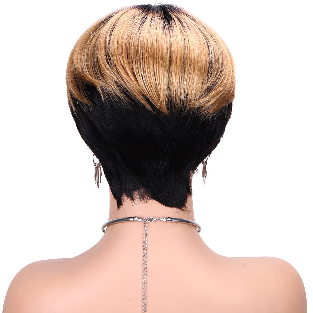 Machine made pixie cut wig---JK9171---Highlight #4/27 Color---RMB 61