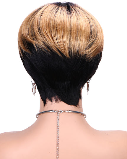 Machine made pixie cut wig---JK9171---Highlight #4/27 Color-pay 1 get 2