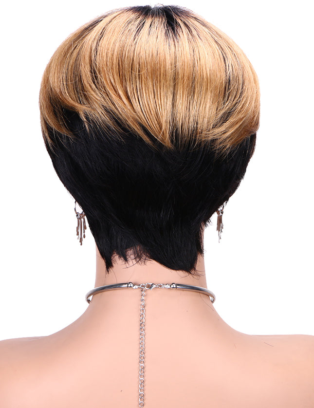 Machine made pixie cut wig---JK9171---Highlight #4/27 Color-pay 1 get 2