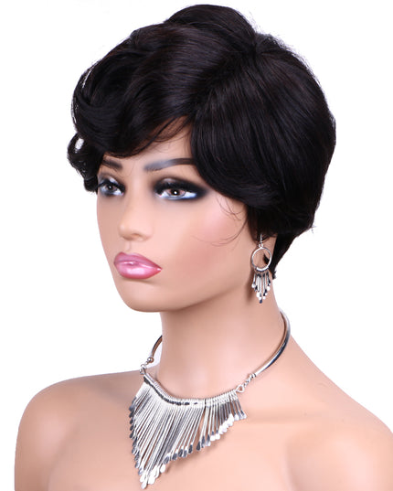 Machine made pixie cut wig--JKCX007-#1B---pay 1 get 2