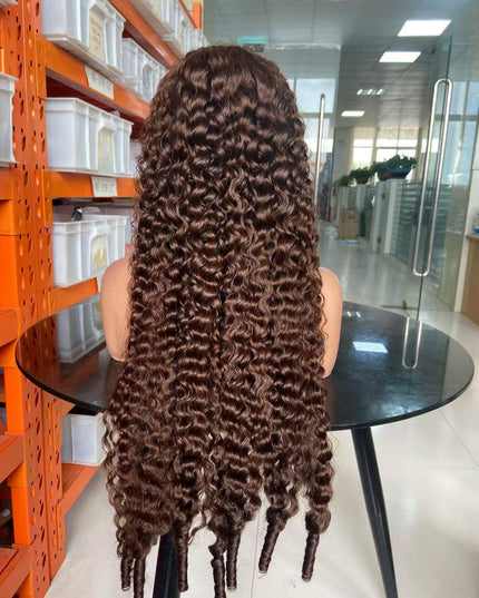 Burmese curly brown color, 13x4 Lace Frontal wig 100% Virgin Human Hair Wig 15A