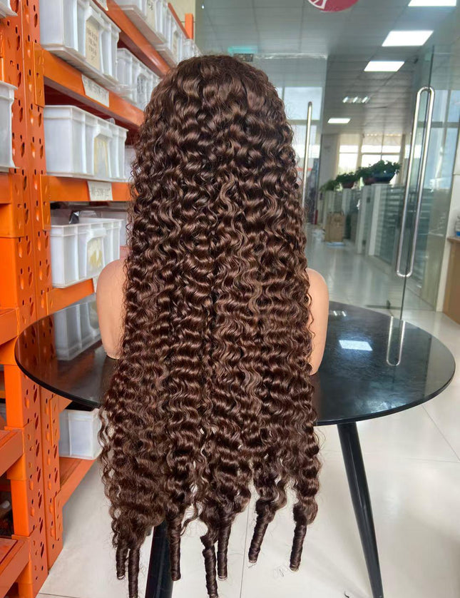 Burmese curly brown color, 13x4 Lace Frontal wig 100% Virgin Human Hair Wig 15A