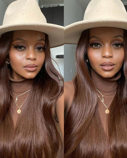 straight brown color 4x4，5x5 Lace closure 100% Virgin Human Hair Wig 15A