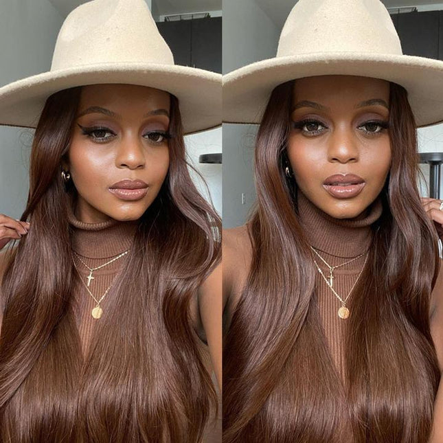 straight brown color 4x4，5x5 Lace closure 100% Virgin Human Hair Wig 15A