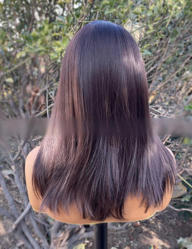 Synthetic lace frontal color wig straight---13*4---dark brown color---pay 1 get 2