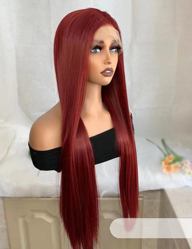Synthetic lace frontal color wig straight---13*4--- burgundy color--pay 1 get 2