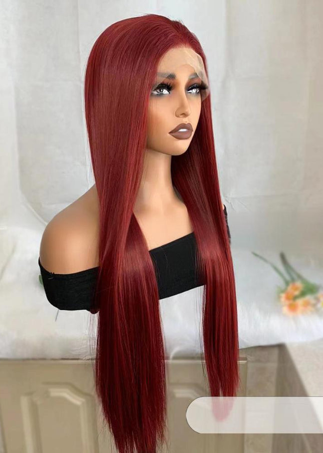 Synthetic lace frontal color wig straight---13*4--- burgundy color--pay 1 get 2