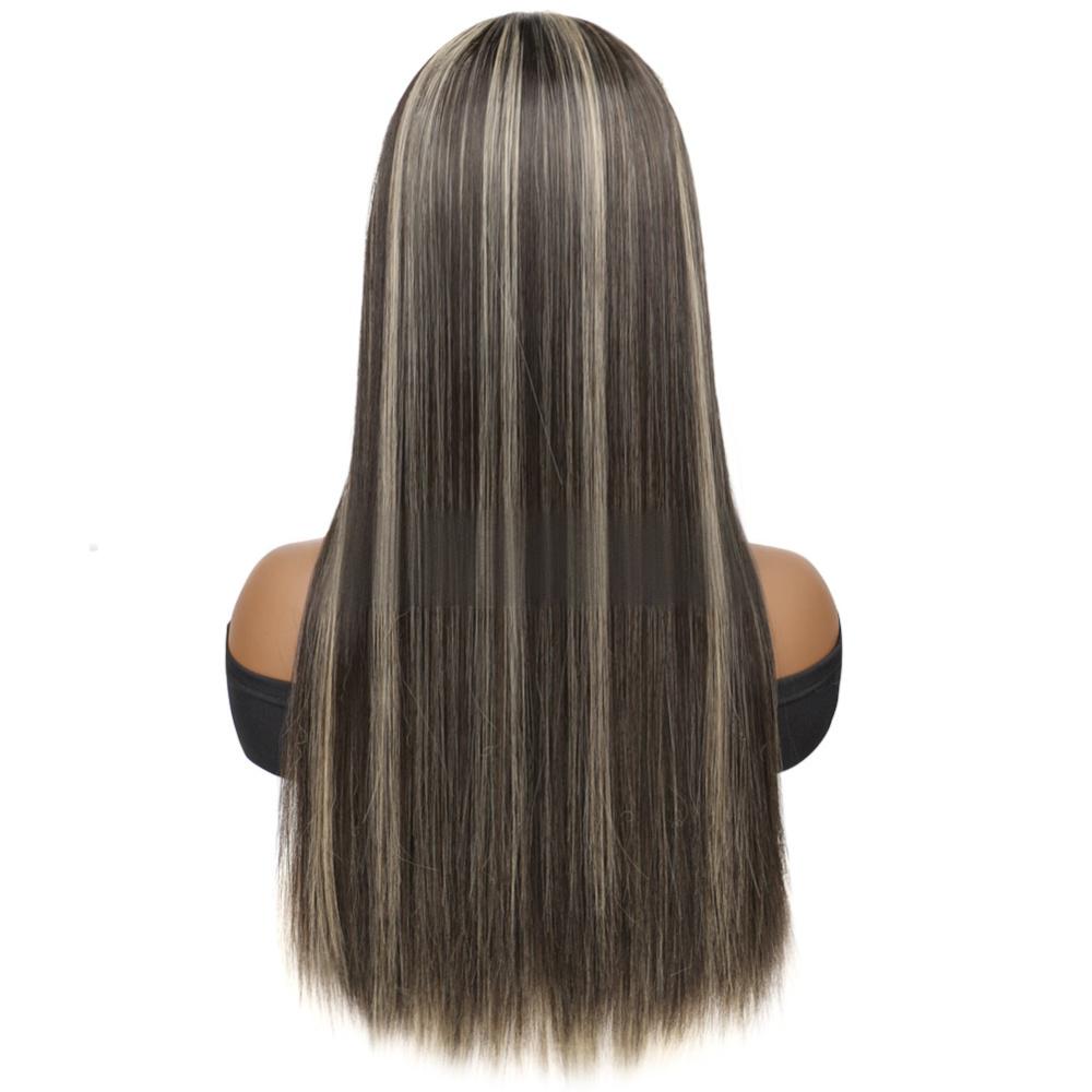 Synthetic fiber lace wig straight highlight color-2