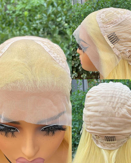 Synthetic lace frontal color wig straight---13*4---light yellow color---pay 1 get 2