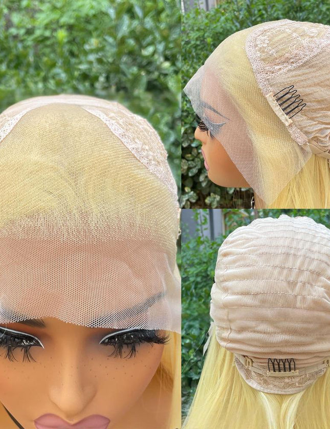 Synthetic lace frontal color wig straight---13*4---light yellow color---pay 1 get 2