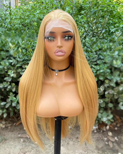 Synthetic lace frontal color wig straight---13*4---golden color---pay 1 get 2