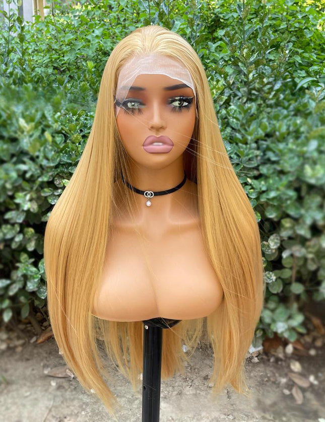 Synthetic lace frontal color wig straight---13*4---golden color---pay 1 get 2