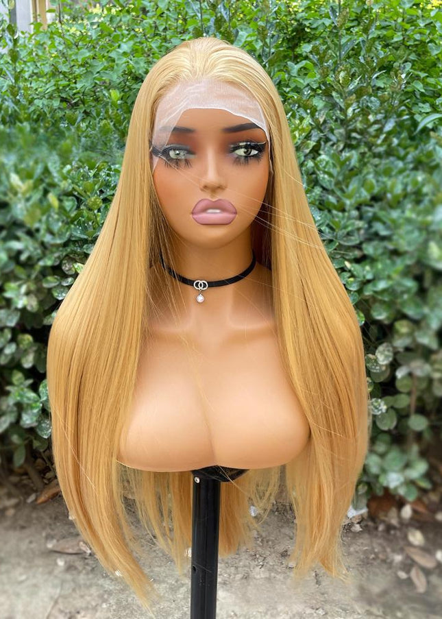 Synthetic lace frontal color wig straight---13*4---golden color---pay 1 get 2