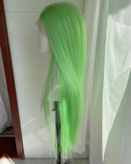 Synthetic lace frontal color wig straight---13*4---light green color--pay 1 get 2