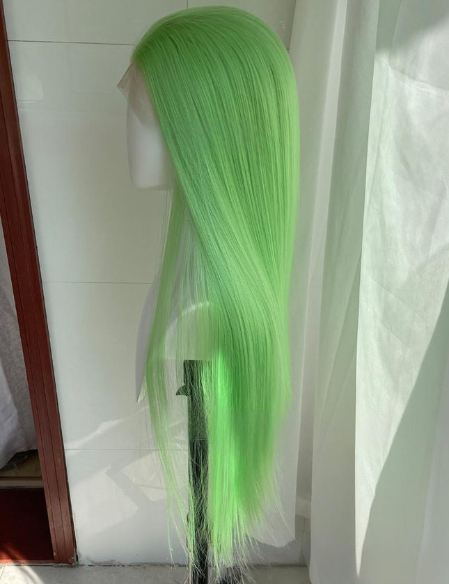 Synthetic lace frontal color wig straight---13*4---light green color--pay 1 get 2
