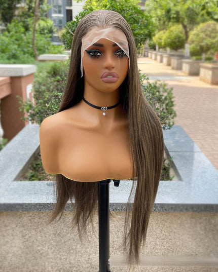 Synthetic lace frontal color wig straight---13*4---smoke brown color---pay 1 get 2