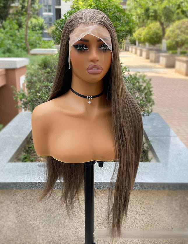 Synthetic lace frontal color wig straight---13*4---smoke brown color---pay 1 get 2