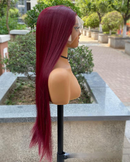 Synthetic lace frontal color wig straight---13*4---burgundy color---pay 1 get 2