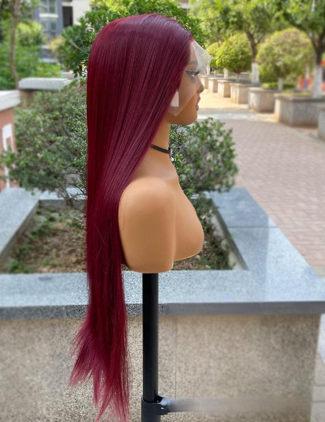 Synthetic lace frontal color wig straight---13*4---burgundy color---pay 1 get 2