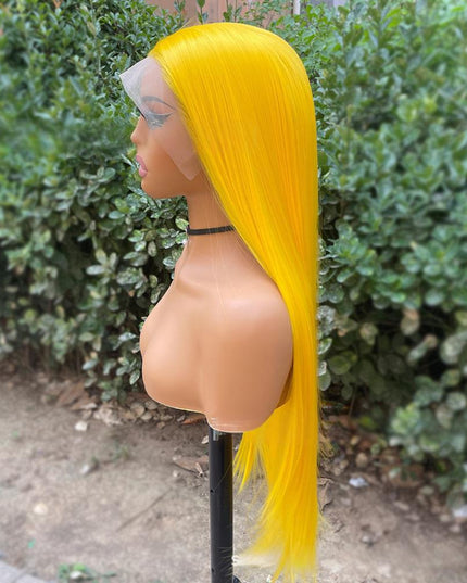Synthetic lace frontal color wig straight---13*4--- yellow color---pay 1 get 2