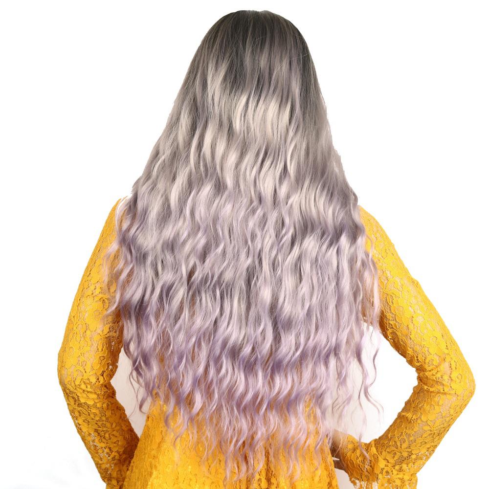 Long fiber wig female three-color gradient water ripple