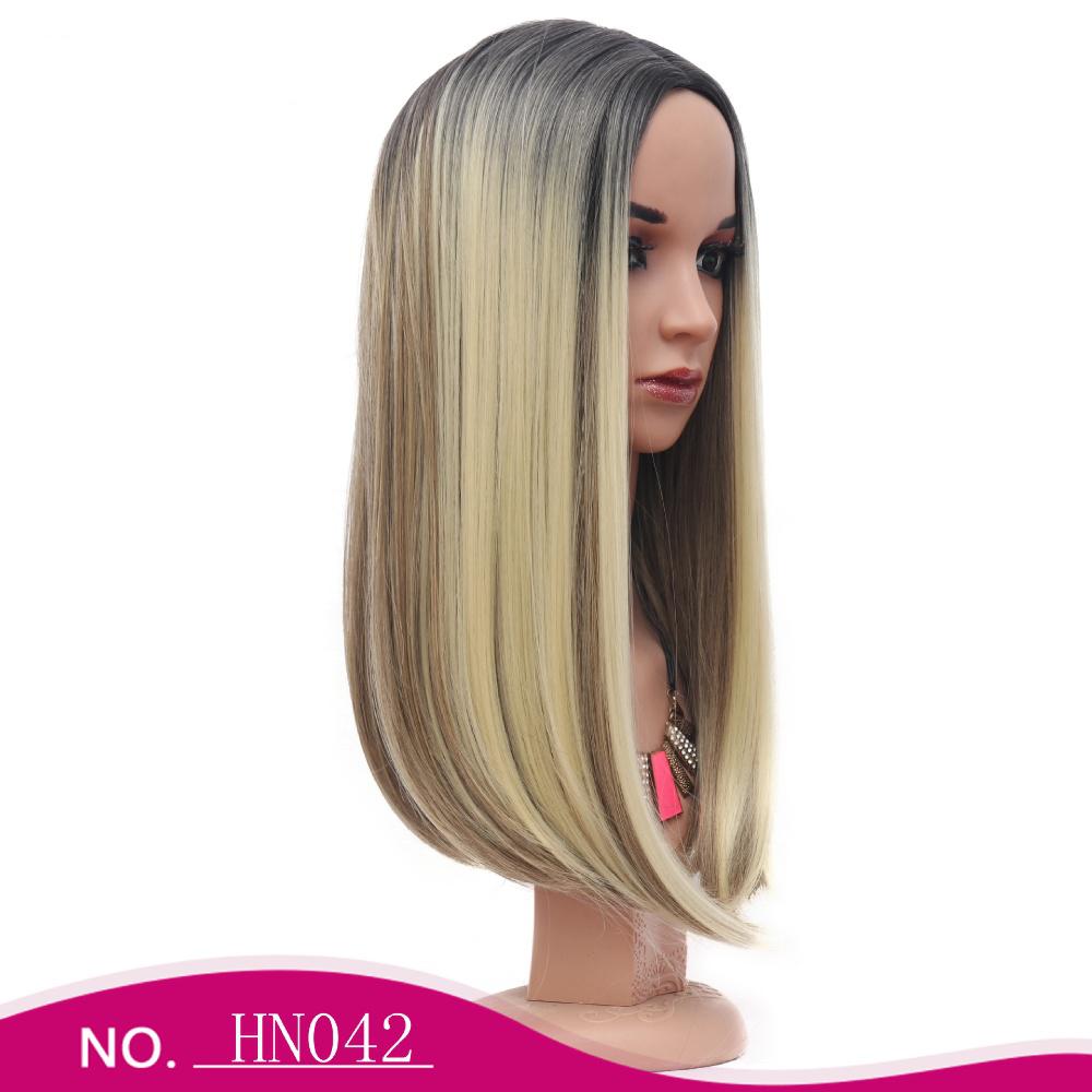Fiber highlight gradient middle split buckle shoulder length straight wig