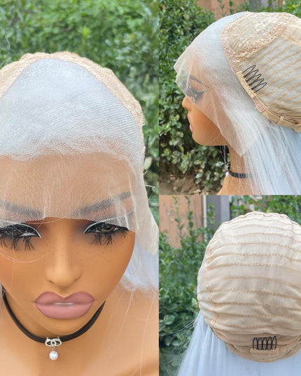 Synthetic lace frontal color wig straight---13*4---white-green color---pay 1 get 2