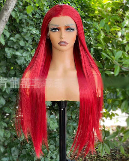 Synthetic lace frontal color wig straight---13*4---Ruby red color--pay 1 get 2