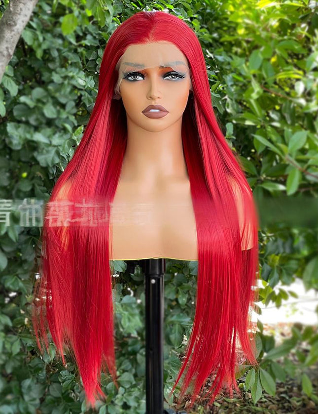 Synthetic lace frontal color wig straight---13*4---Ruby red color--pay 1 get 2
