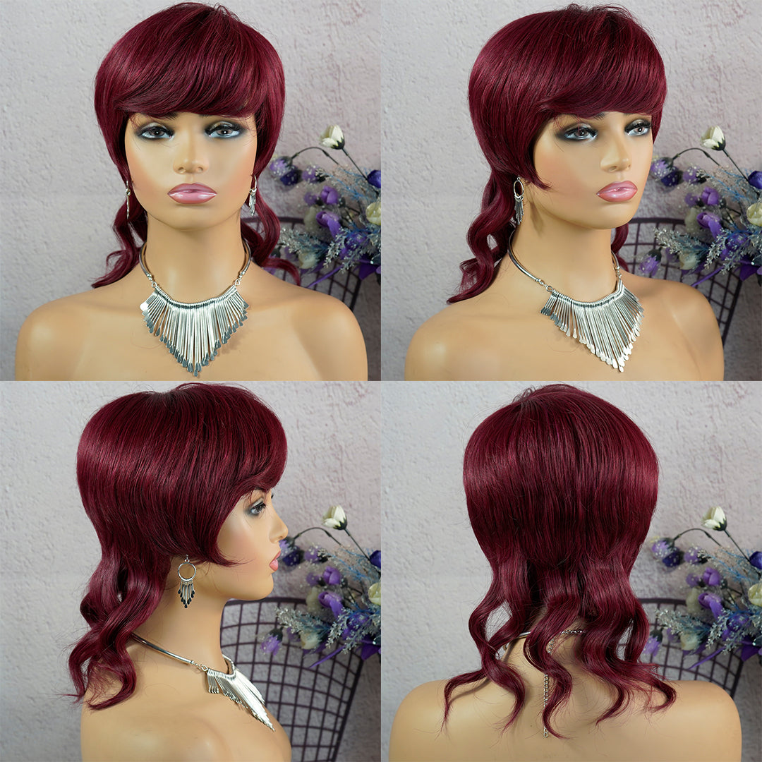 Machine made pixie cut wig---JKCX019-#99J---RMB 83