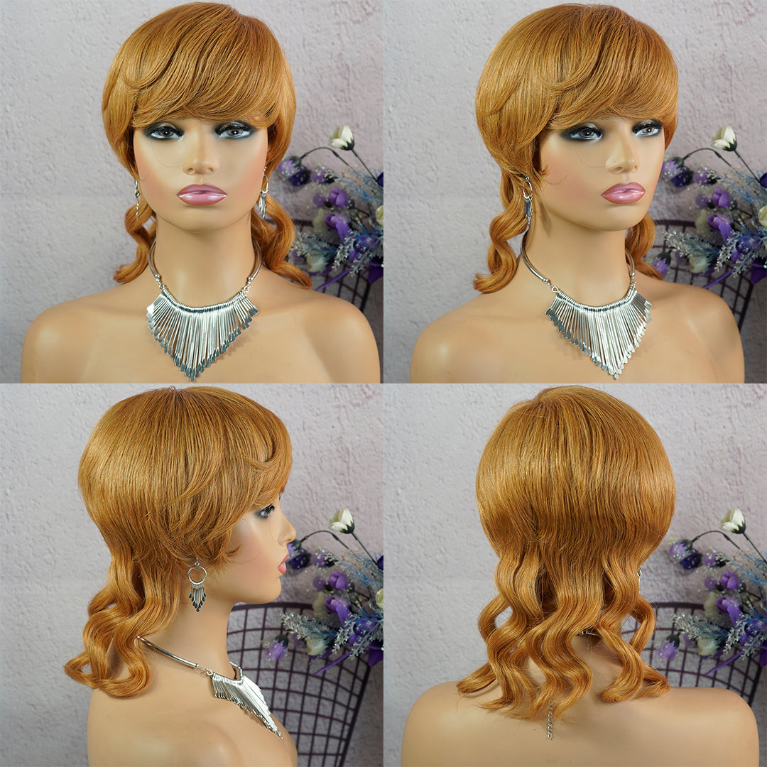 Machine made pixie cut wig---JKCX019-#30 Color---RMB 83