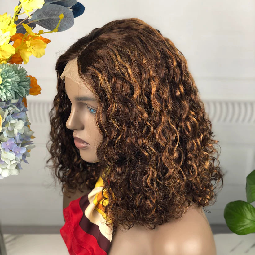 Color #430  water wave  Bob wig 4*4, 5*5 lace closure wig 100% Virgin Human Hair Wig