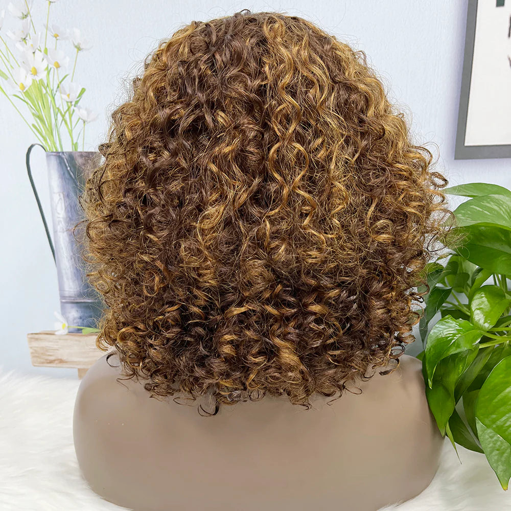 Big curl--  highlight  #4/27 color--full machine made wig with bang