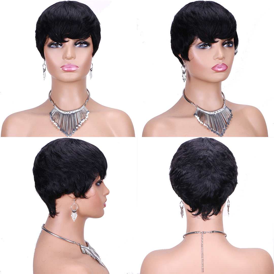 Machine made pixie cut wig--JK9047---#1B---RMB 50