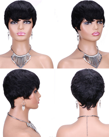 Machine made pixie cut wig--JK9047---#1B----pay 1 get 2