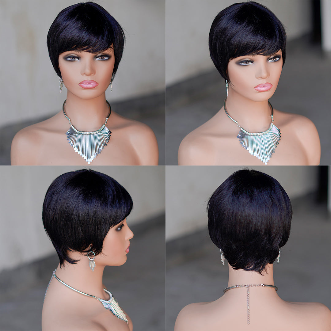 Machine made pixie cut wig---JK9069-#1B---RMB 45---65g