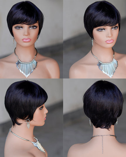 Machine made pixie cut wig---JK9069-#1B---pay 1 get 2