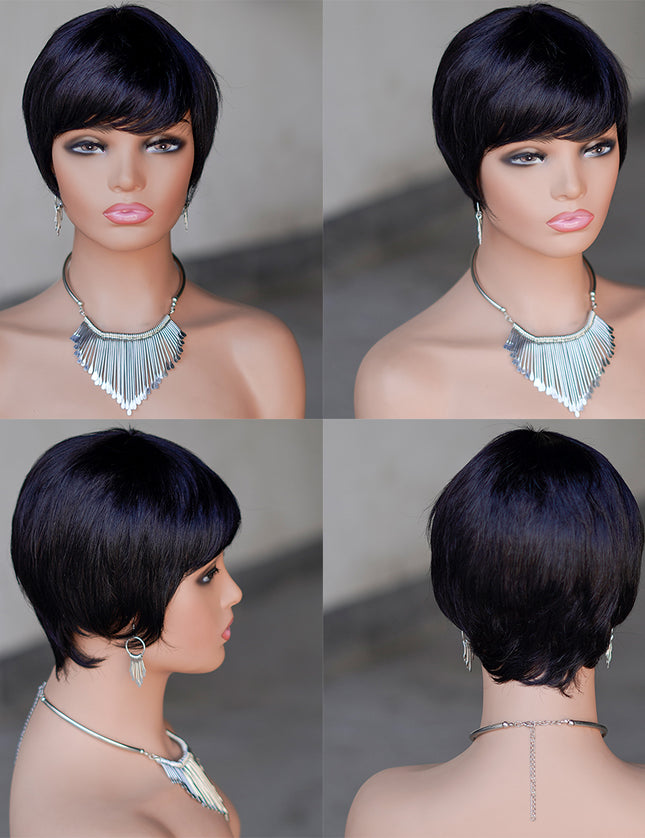Machine made pixie cut wig---JK9069-#1B---pay 1 get 2