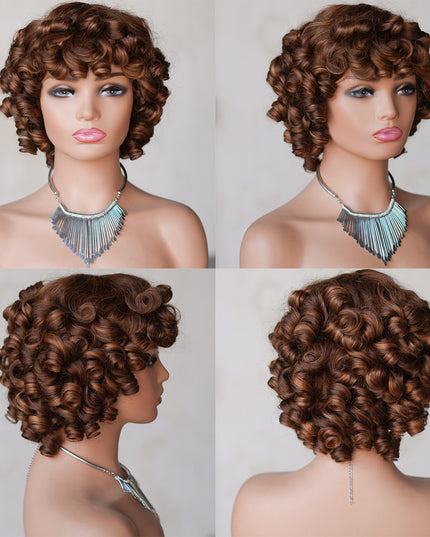 4/27 color--full machine made wig with bang---ZZY031