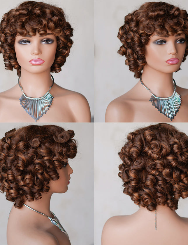 4/27 color--full machine made wig with bang---ZZY031