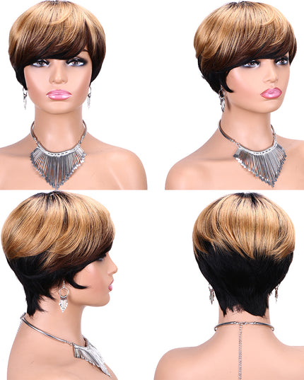 Machine made pixie cut wig---JK9171---Highlight #4/27 Color-pay 1 get 2
