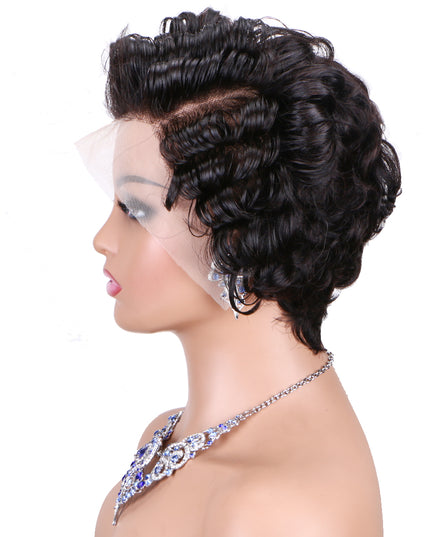 Short  Pixie Cut Wig 13x4 lace Frontal #1B---JK06