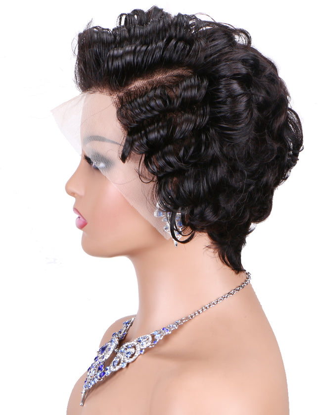 Short  Pixie Cut Wig 13x4 lace Frontal #1B---JK06
